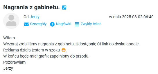 E-mail od klienta Jerzego: Reklama działa, jestem w szoku. W końcu będę miał grafik zapełniony do przodu.