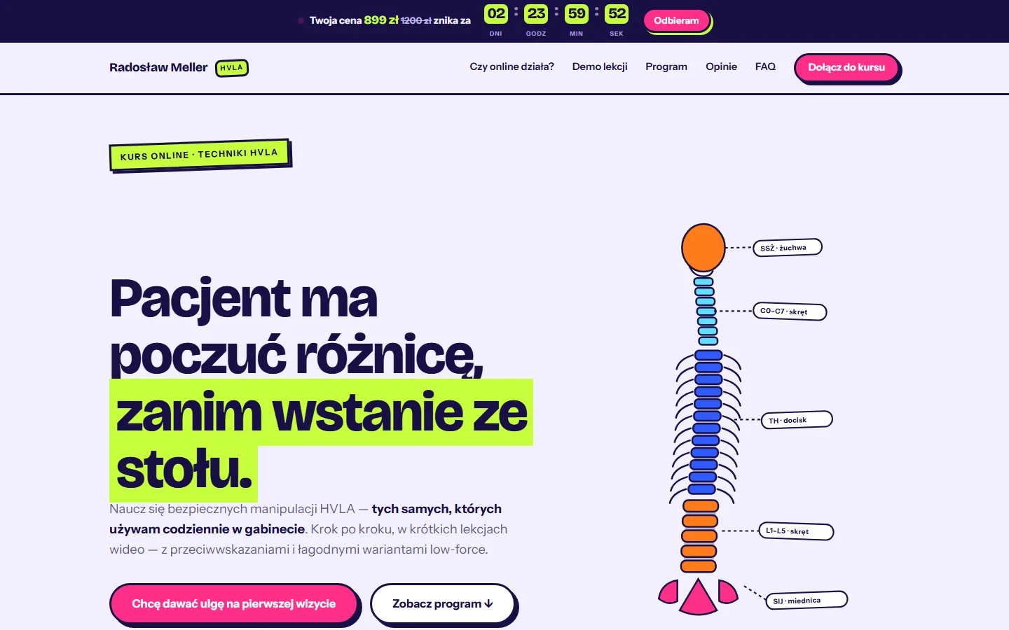 Strona kursu Chiropraktyka Online na komputerze