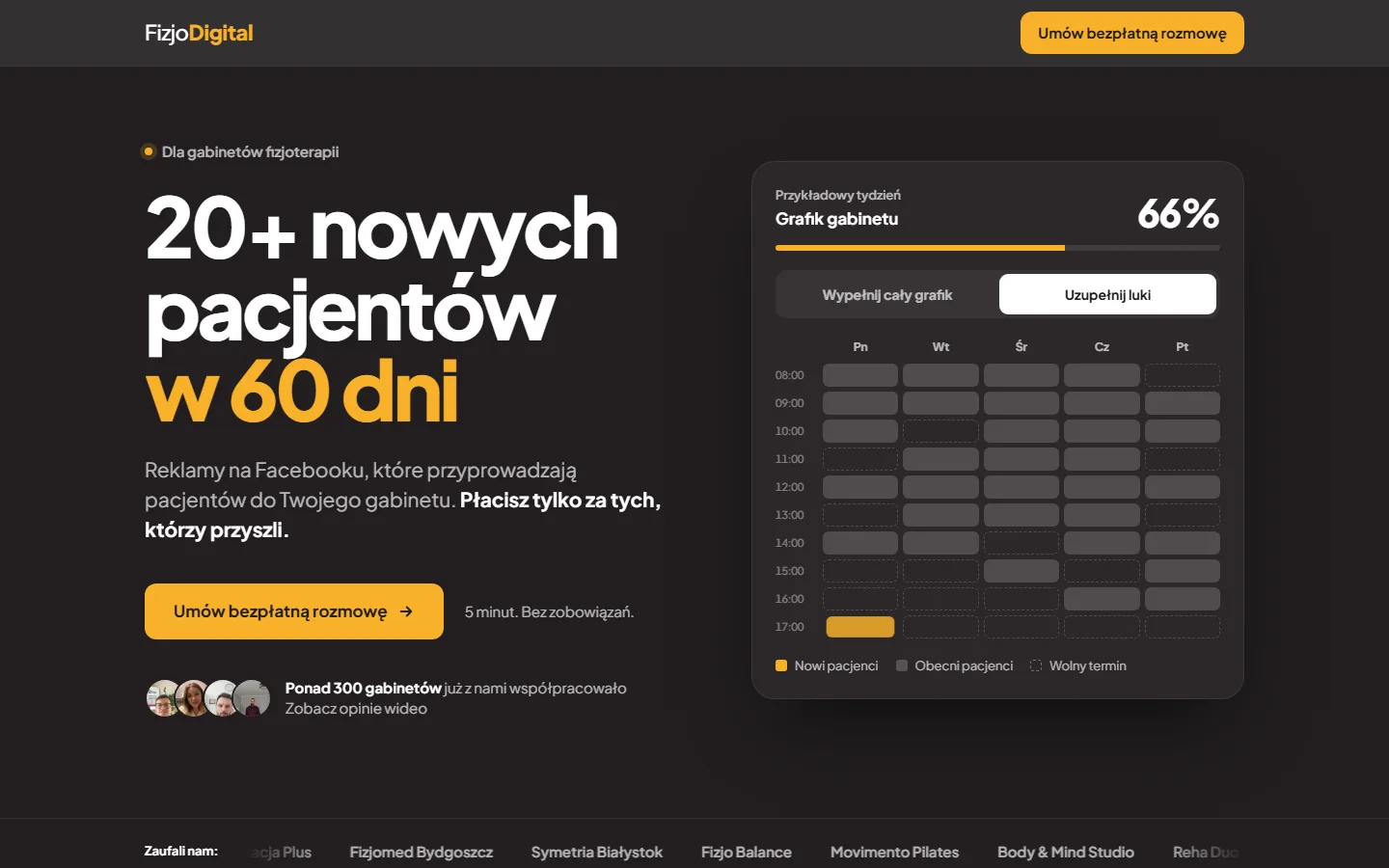Strona Fizjo Digital na komputerze